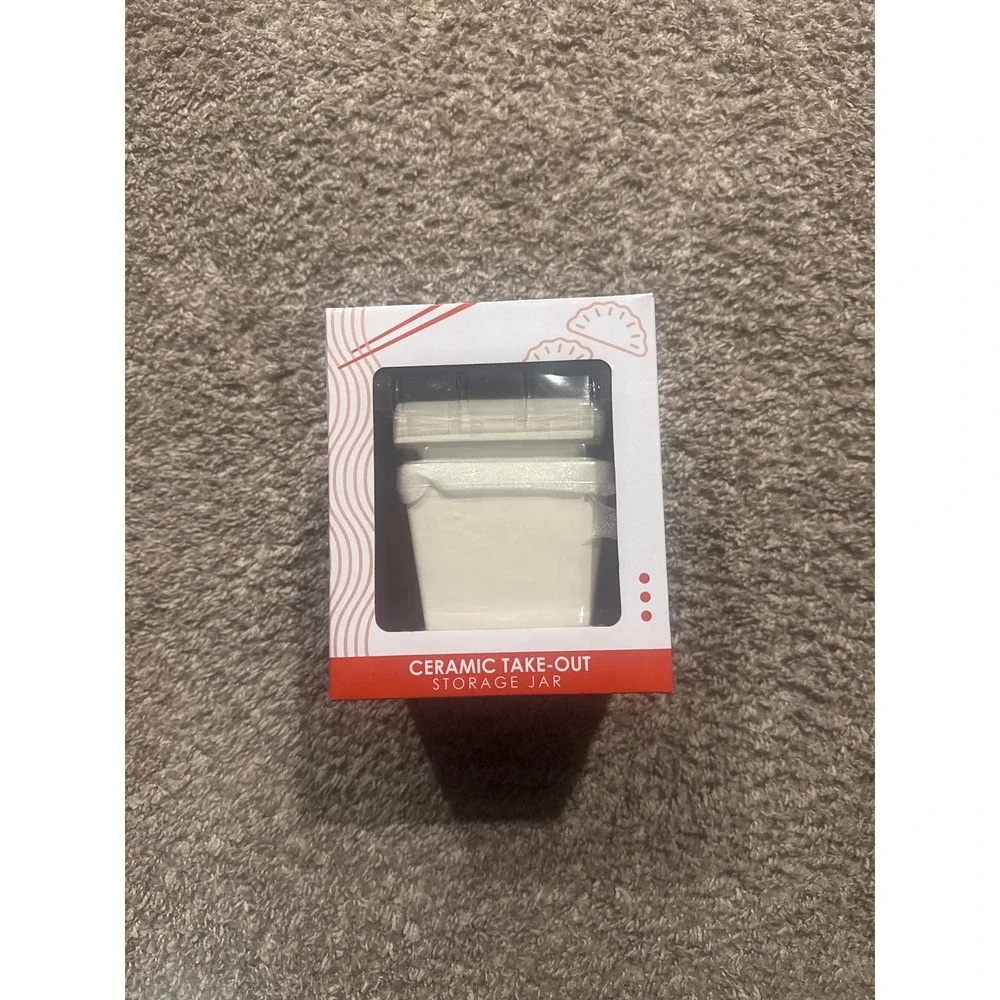 Ceramic Take-Out Storage Jar White Chinese Food Box Thank You Enjoy Pagoda Lid